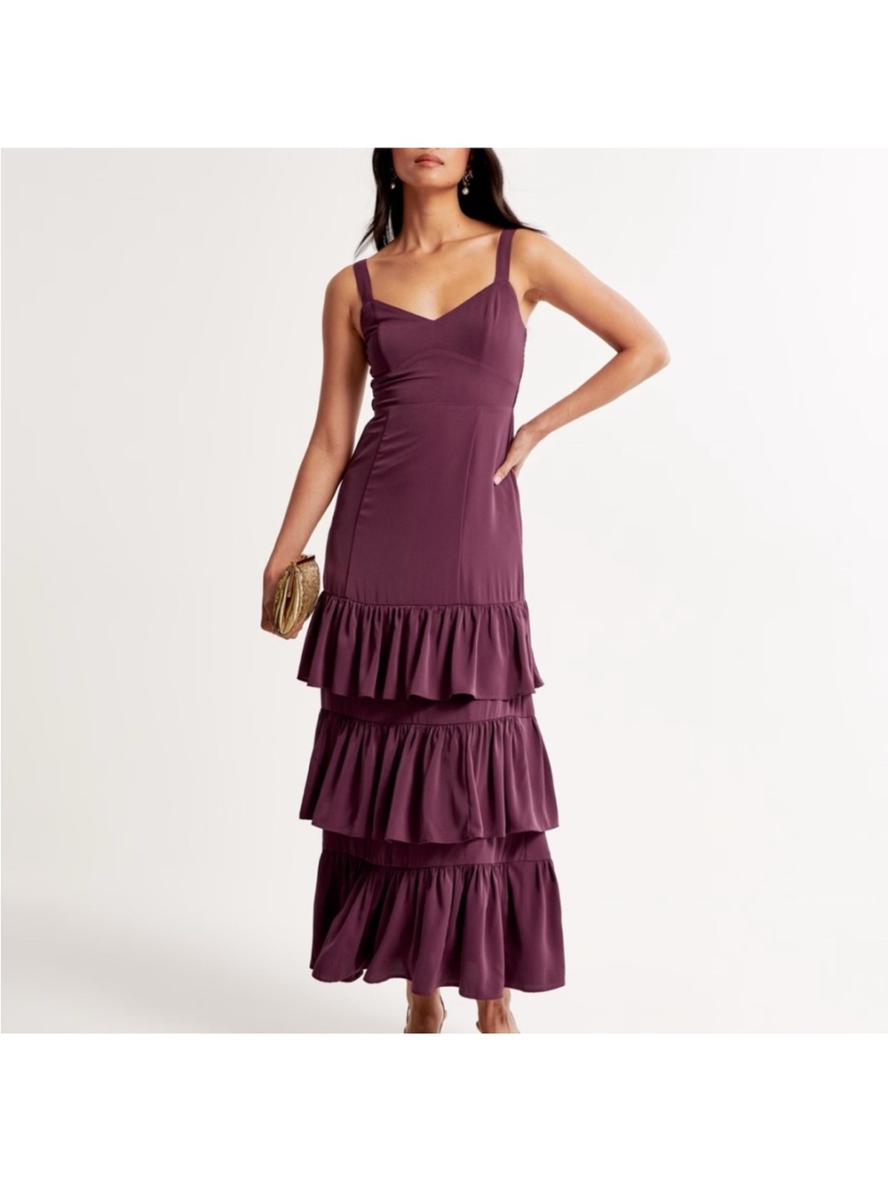 Abercrombie & Fitch Tiered Ruffle Maxi Dress in Plum purple size small